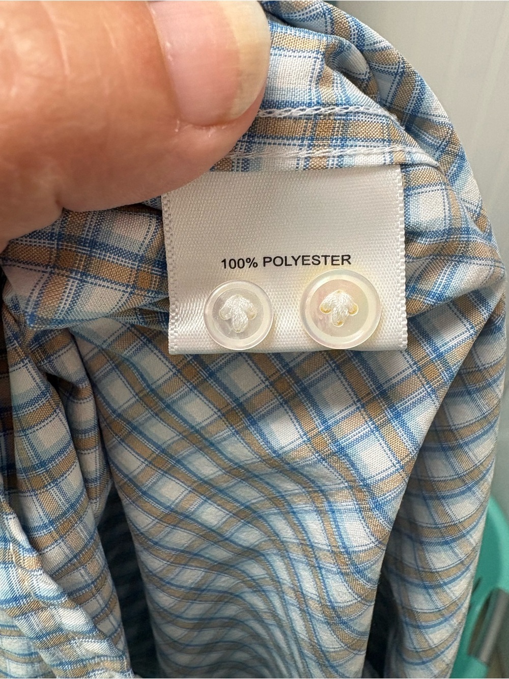 Peter Millar Long Sleeve Button Down in Blue, Tan & White Size XL - Picture 4 of 5